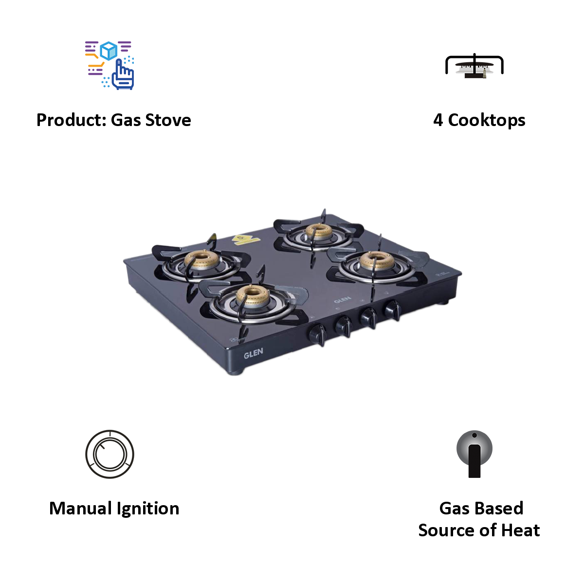 Buy Glen Gt Fb Bl Toughened Glass Top Burner Manual Gas Stove